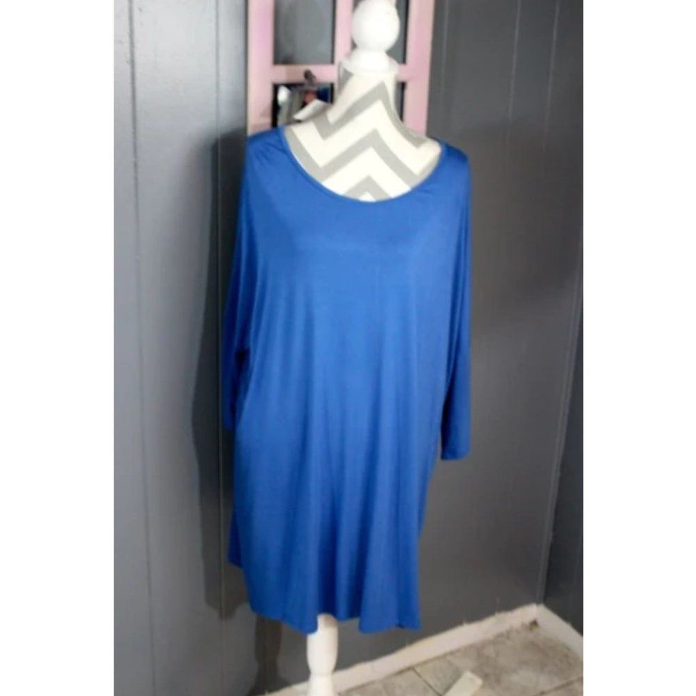 NWT Make It Known Royal Blue Long Sleeve Top Solid Loose Scoop Neck Flowy 3X